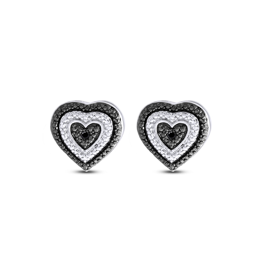 Black & White Natural Diamond Heart Shape Stud Earrings in 925 Sterling Silver (0.02 Ct)