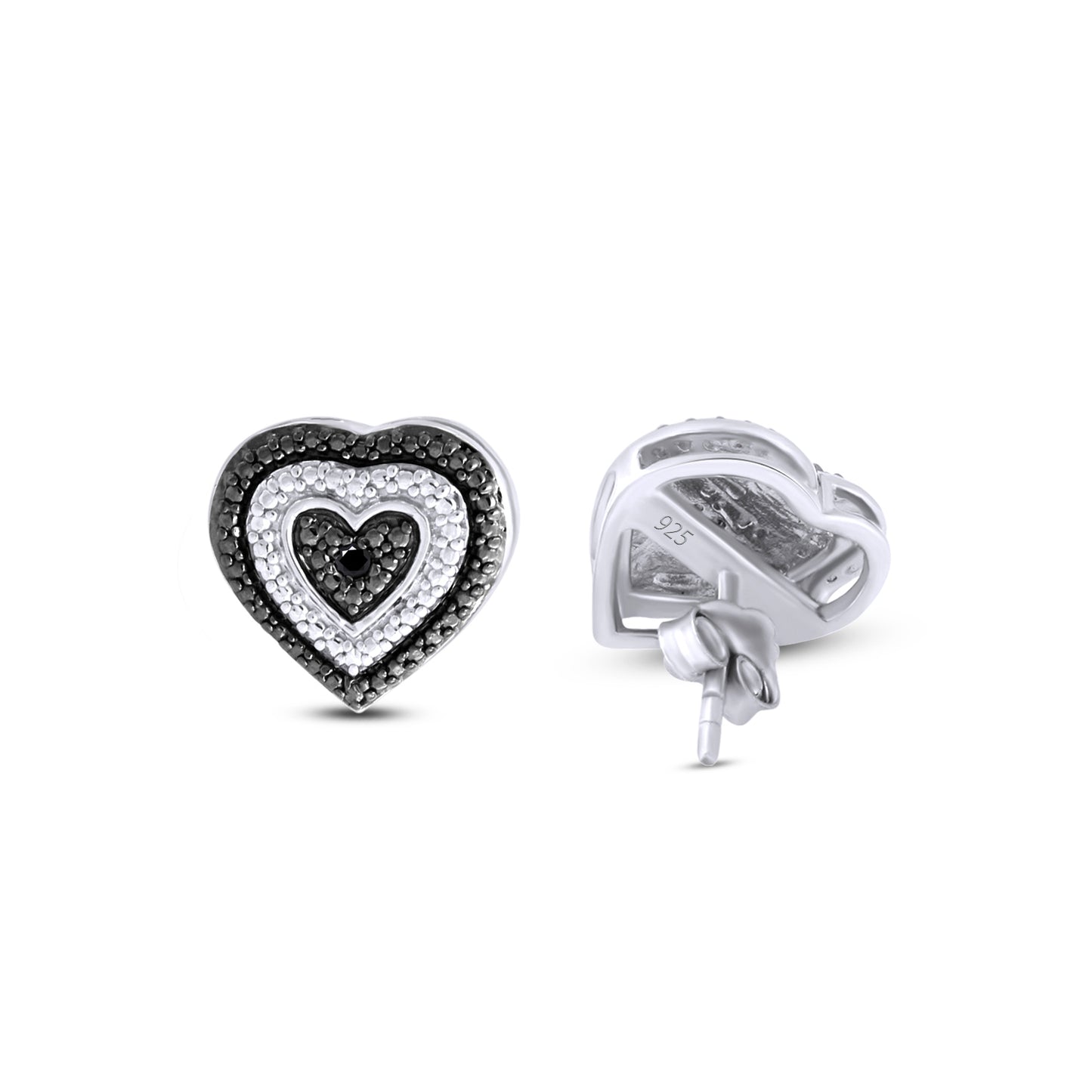 Load image into Gallery viewer, Black &amp;amp; White Natural Diamond Heart Shape Stud Earrings in 925 Sterling Silver (0.02 Ct)
