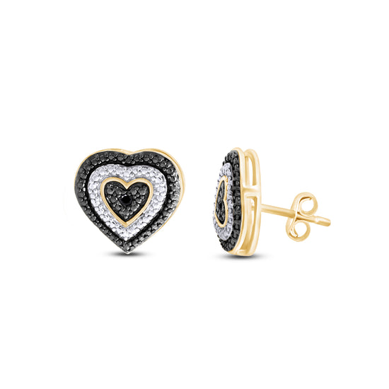 Black & White Natural Diamond Heart Shape Stud Earrings in 925 Sterling Silver (0.02 Ct)