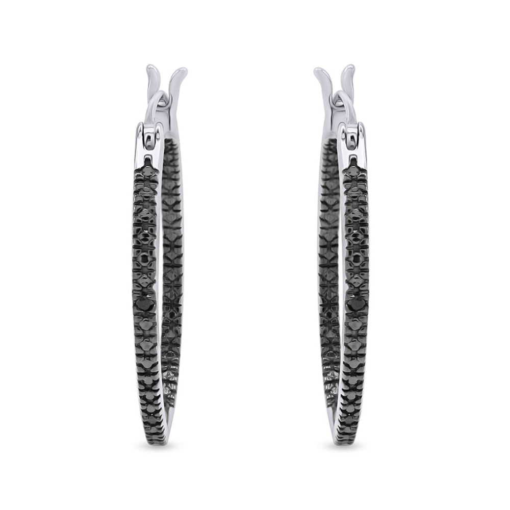 
                      
                        Round Cut Black Natural Diamond Accent Hoop Earrings For Women In 925 Sterling Silver
                      
                    