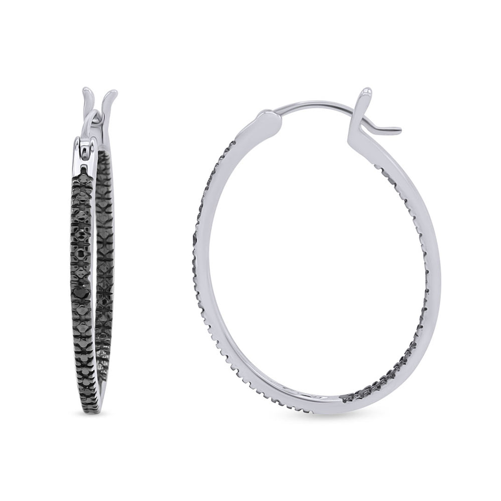 
                      
                        Round Cut Black Natural Diamond Accent Hoop Earrings For Women In 925 Sterling Silver
                      
                    