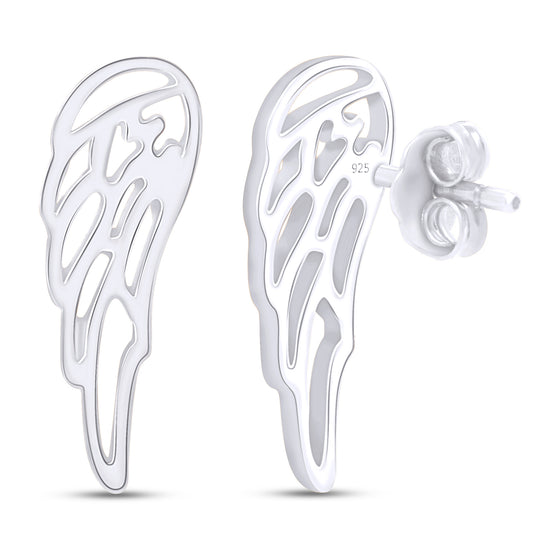 Angel Wings Stud Earrings in 925 Sterling Silver Push Back Jewelry for Women