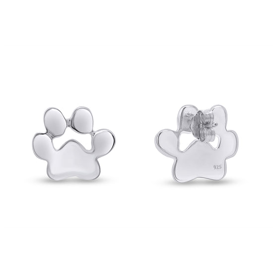 Cute Dog Paw Print Stud Earrings for Women in 925 Sterling Silver with Push Back