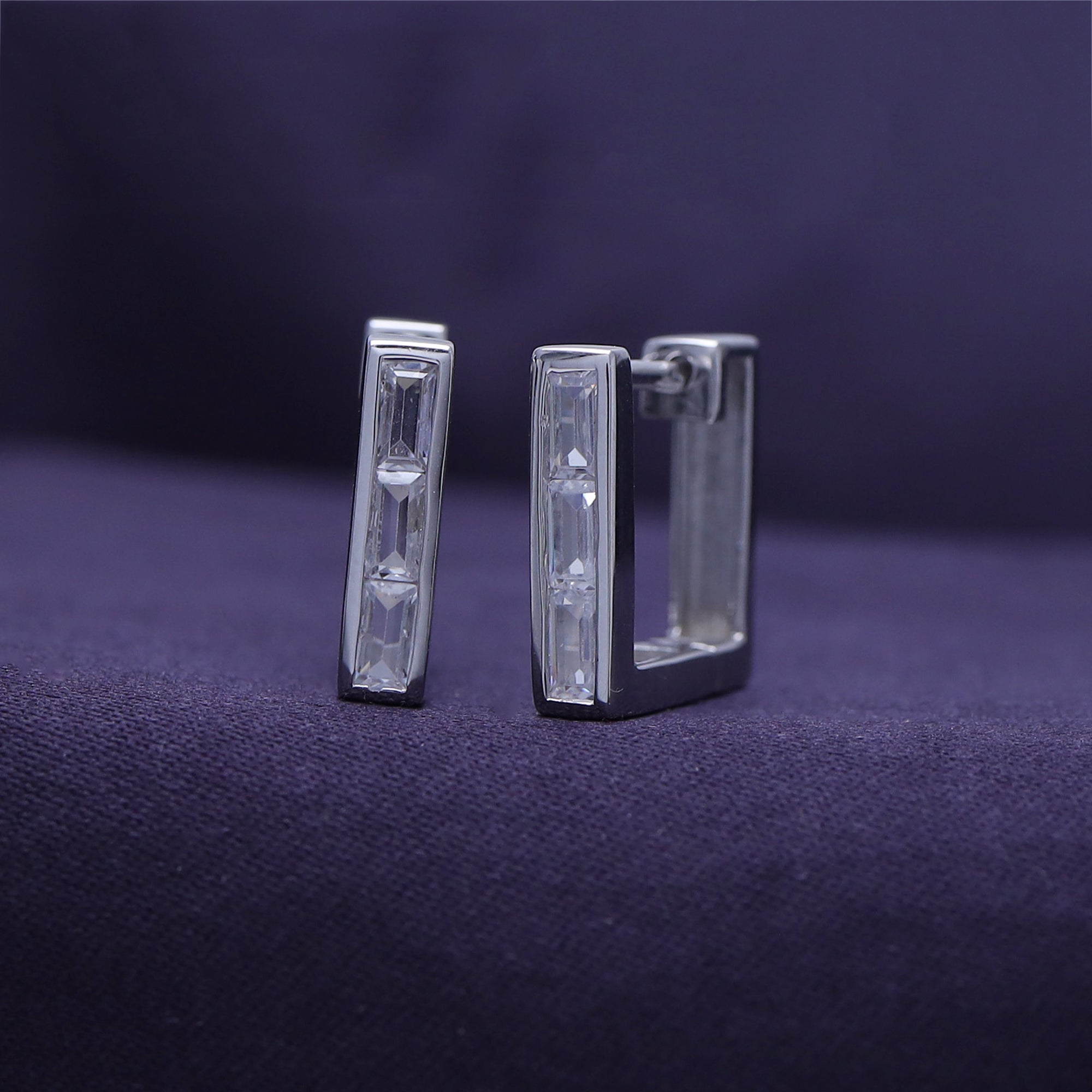 Petit Square Cubic Zirconia Huggies Earrings