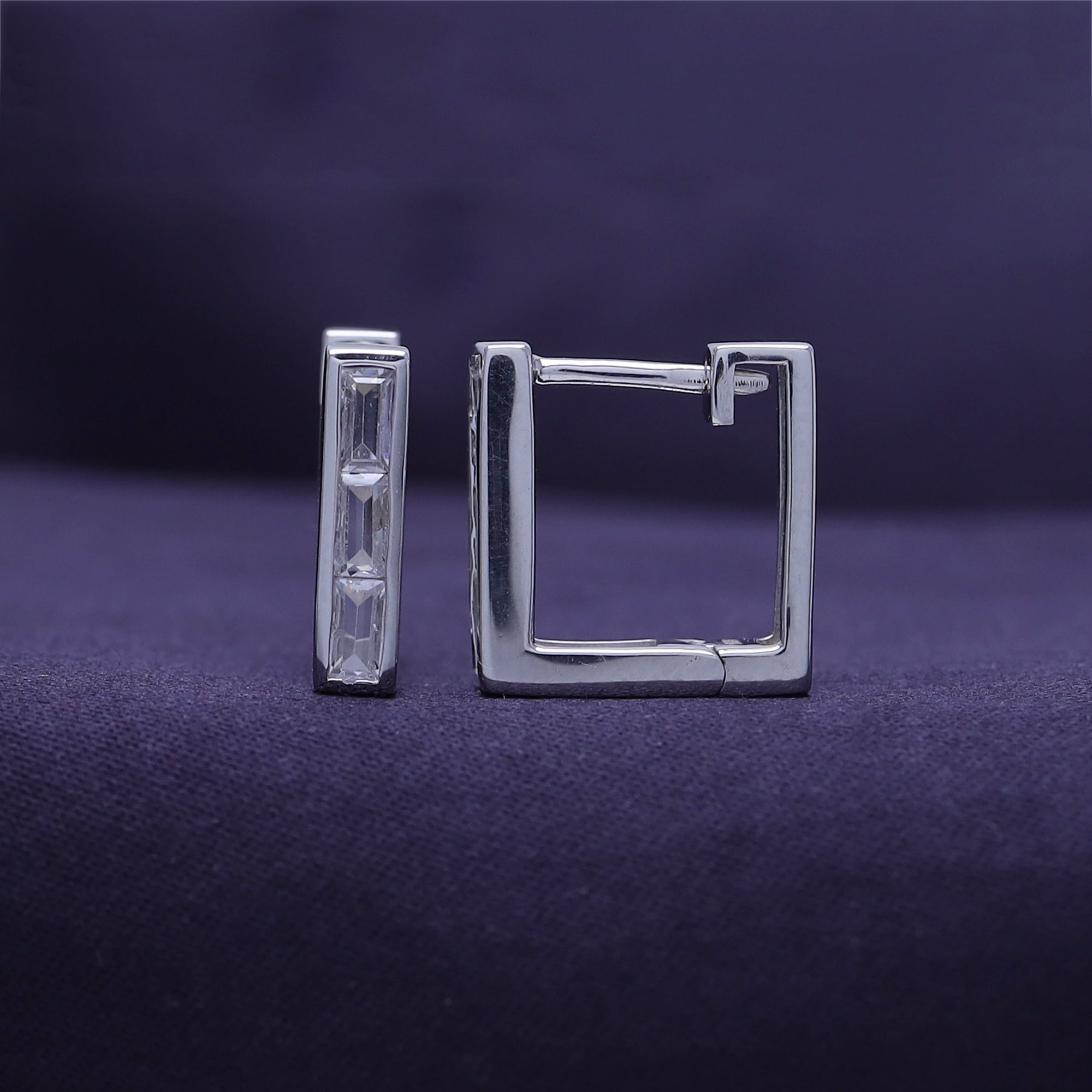 Petit Square Cubic Zirconia Huggies Earrings