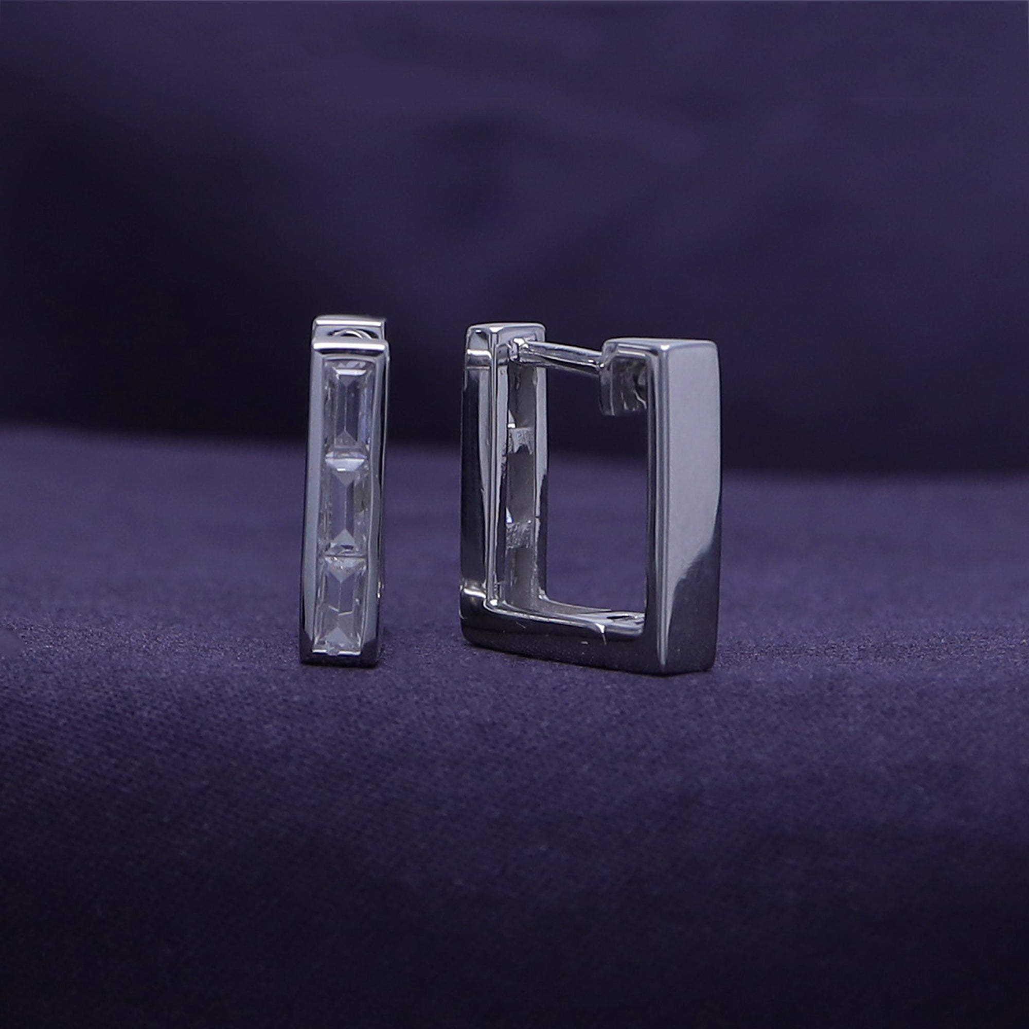 Petit Square Cubic Zirconia Huggies Earrings