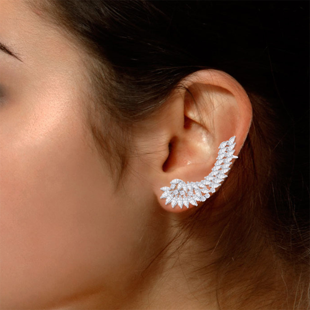 Big Angel Wing Ear Crawler Earrings Cubic Zirconia in 925 Sterling Silver