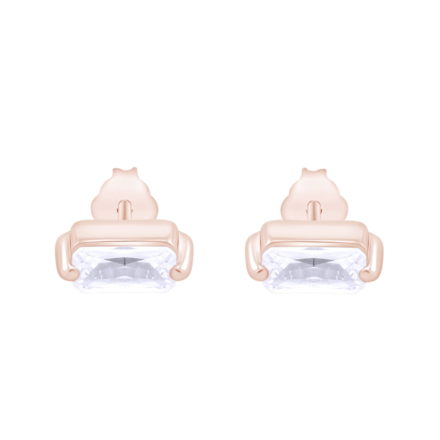 Baguette Cut White Cubic Zirconia Dainty Stud Earring For Women In 925 Sterling Silver