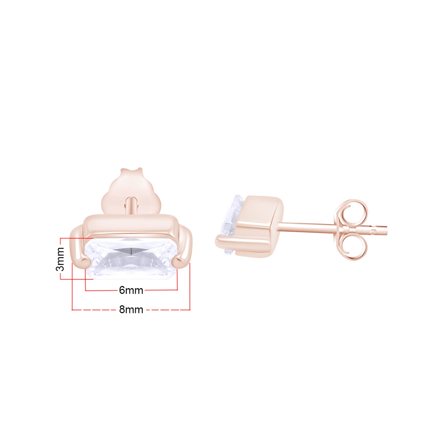 Baguette Stud Earrings Lab Created Moissanite Sterling Silver