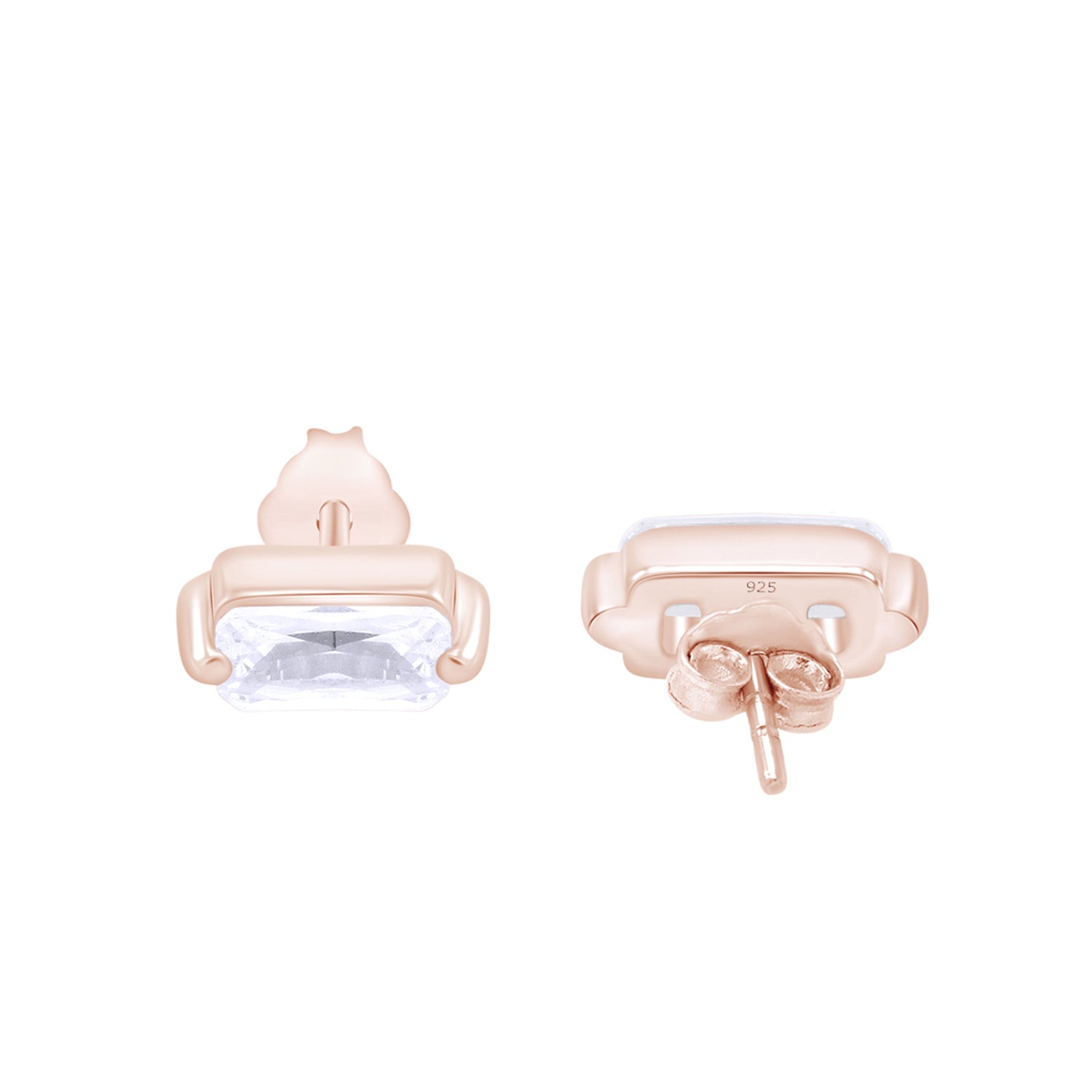 Baguette Stud Earrings Lab Created Moissanite Sterling Silver