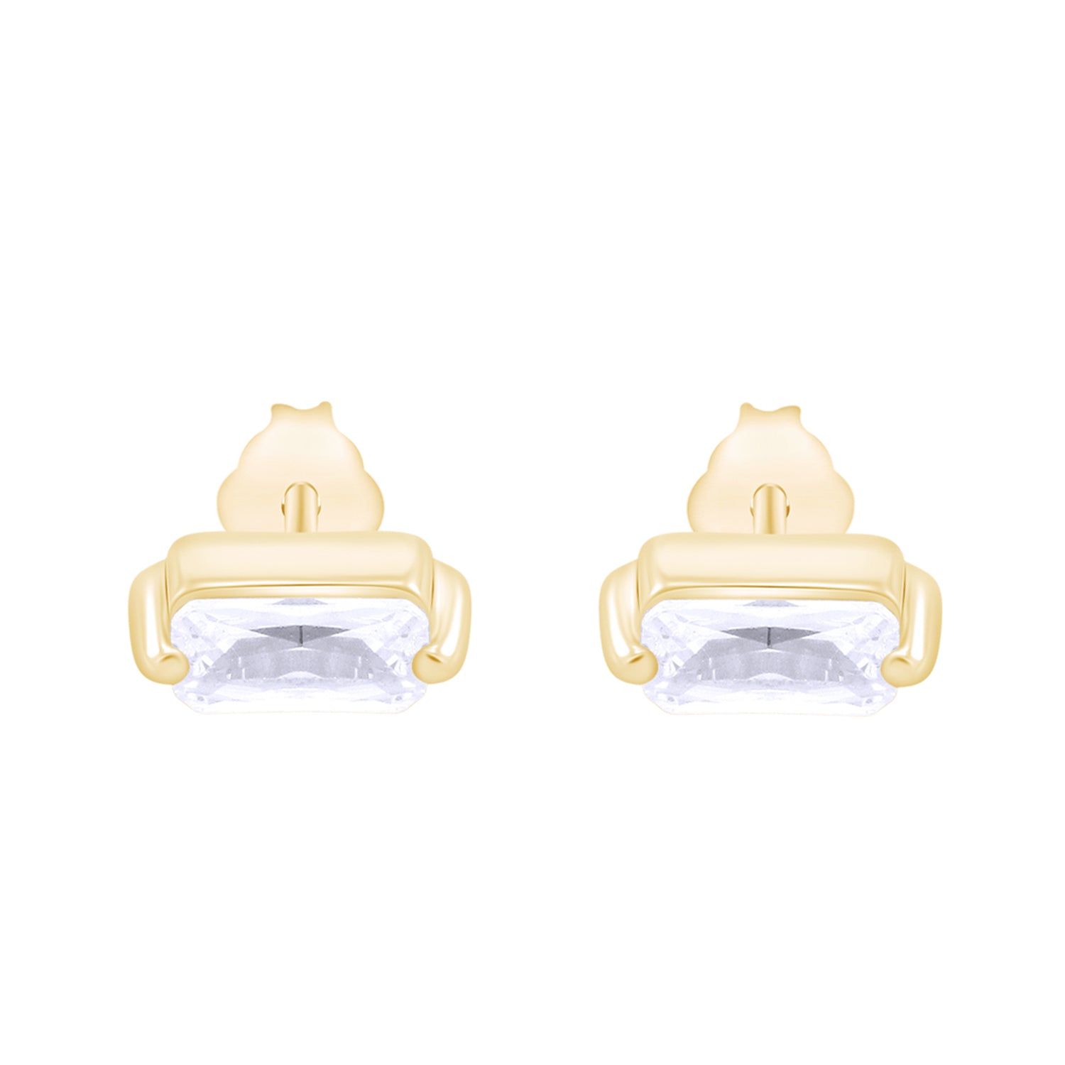 Baguette Stud Earrings Lab Created Moissanite Sterling Silver