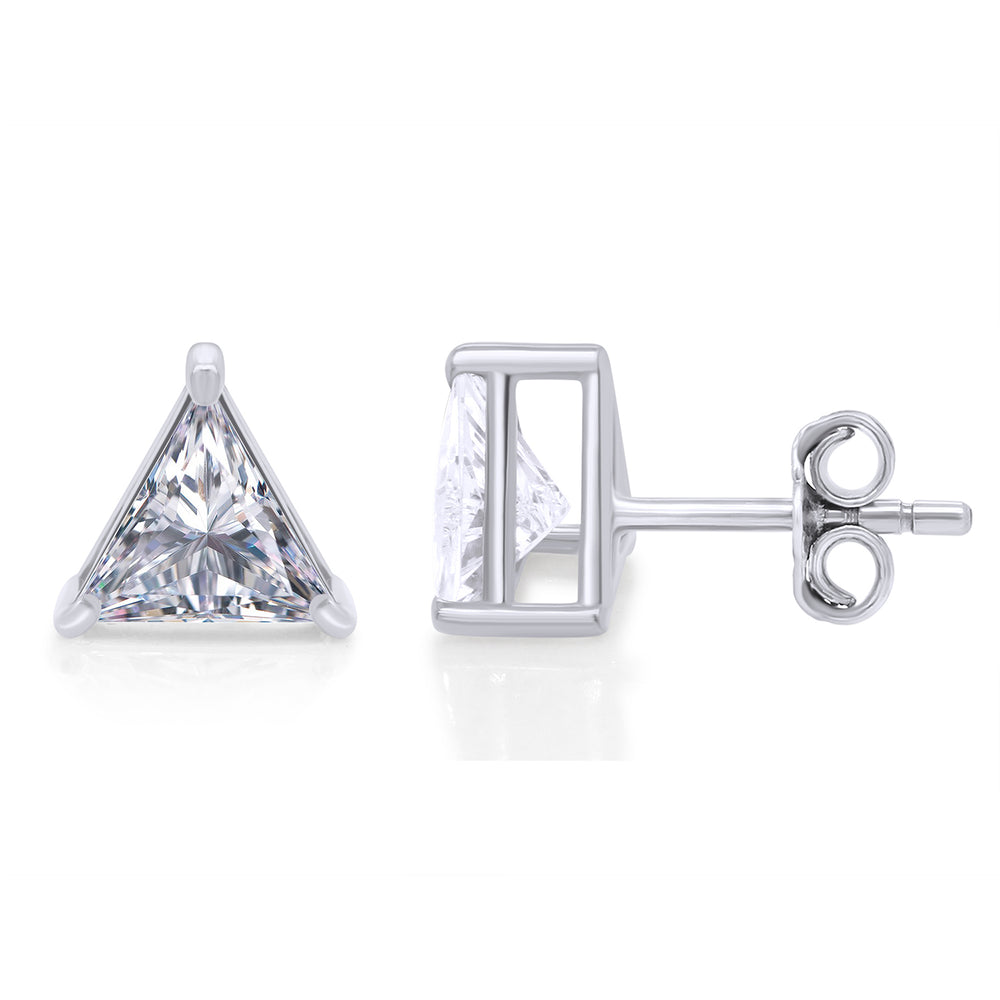 White Cubic Zirconia Trillion Cut Stud Earrings Push Back Jewelry for Women in 925 Sterling Silver