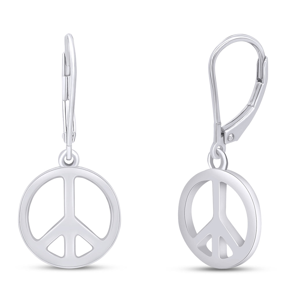 
                      
                        Glossy Peace Sign Lever Back Dangle Earrings for Women in 925 Sterling Silver
                      
                    