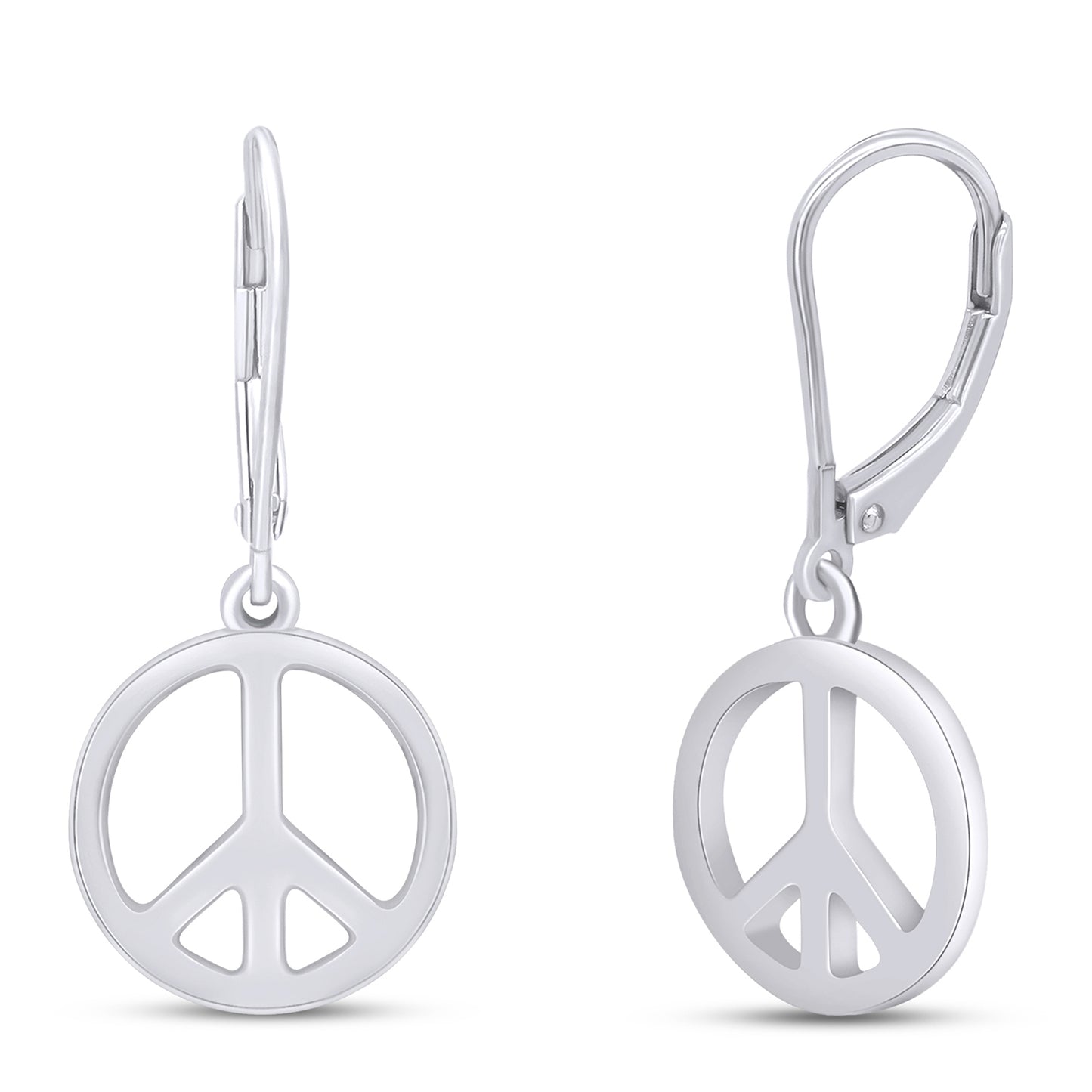 Glossy Peace Sign Lever Back Dangle Earrings for Women in 925 Sterling Silver