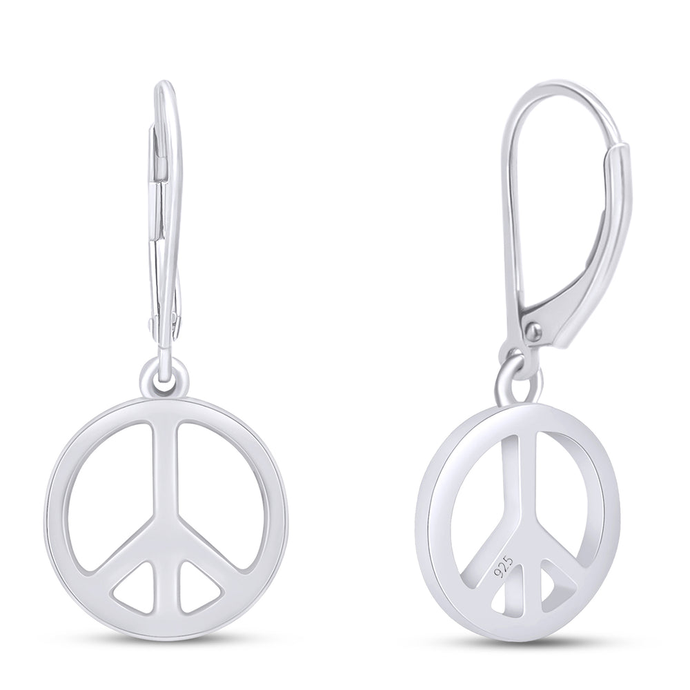 
                      
                        Glossy Peace Sign Lever Back Dangle Earrings for Women in 925 Sterling Silver
                      
                    