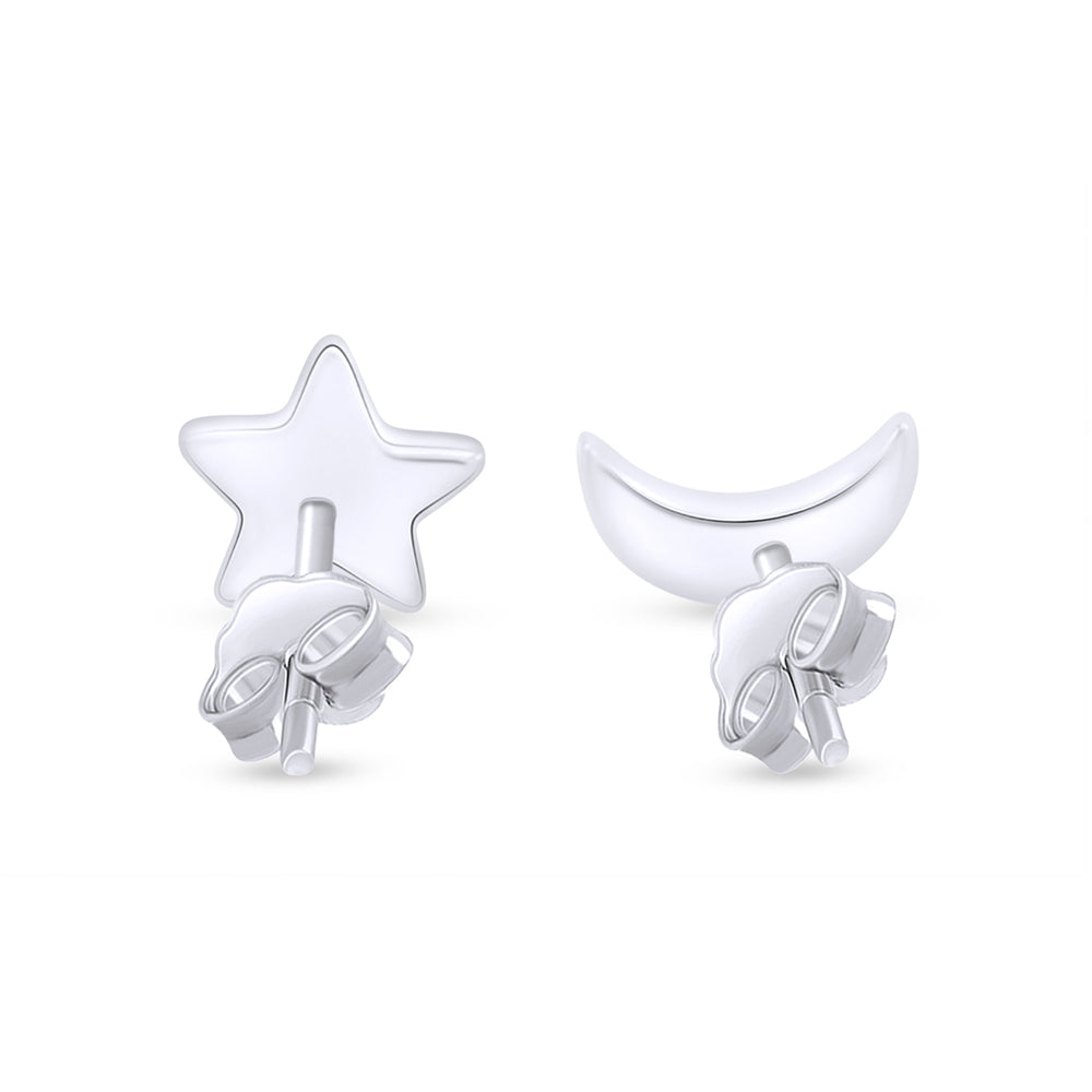 
                      
                        Asymmetry Symbol Moon Star Stud Earrings in 925 Sterling Silver Push Back Jewelry for Women
                      
                    