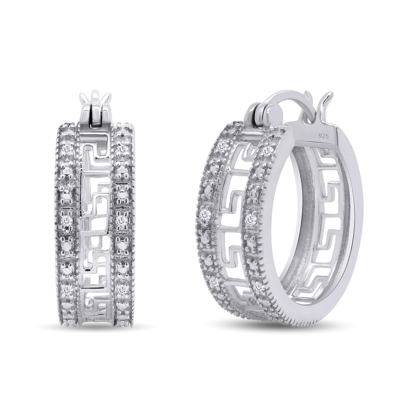 Round Cut White Natural Diamond Hoop Earrings For Women In 925 Sterling Silver