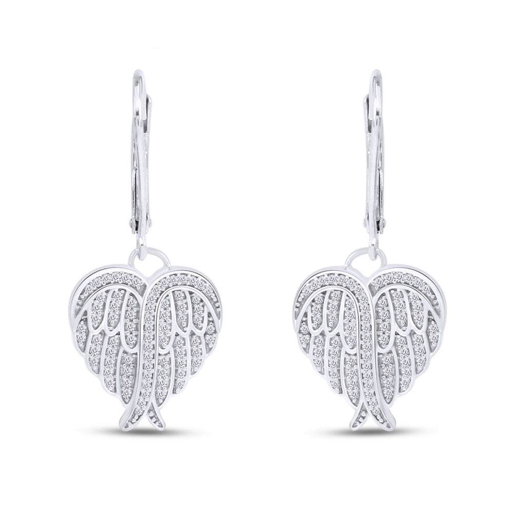 
                      
                        Heart Angel Wing Cubic Zirconia Lever Back Drop Earrings for Women in 925 Sterling Silver
                      
                    