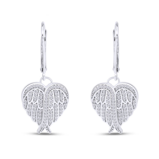 Load image into Gallery viewer, Heart Angel Wing Cubic Zirconia Lever Back Drop Earrings for Women in 925 Sterling Silver
