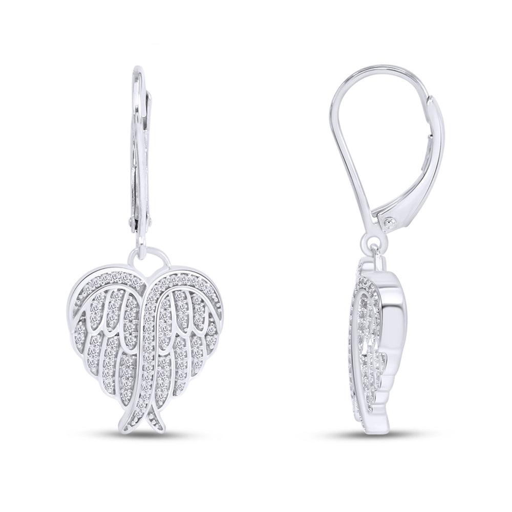 
                      
                        Heart Angel Wing Cubic Zirconia Lever Back Drop Earrings for Women in 925 Sterling Silver
                      
                    