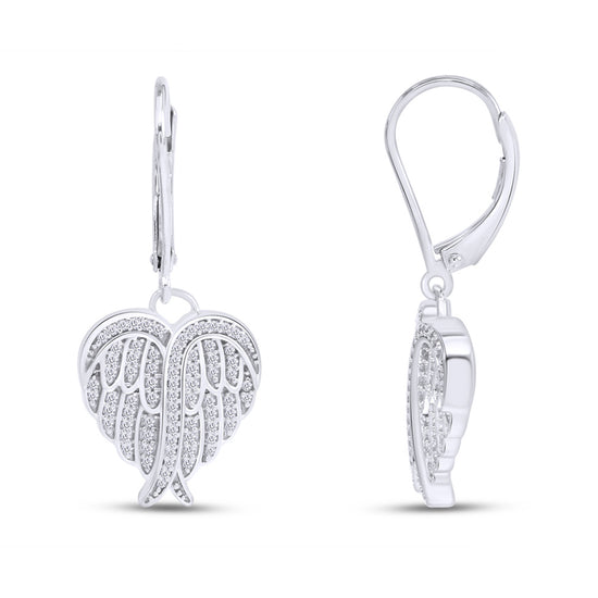 Load image into Gallery viewer, Heart Angel Wing Cubic Zirconia Lever Back Drop Earrings for Women in 925 Sterling Silver
