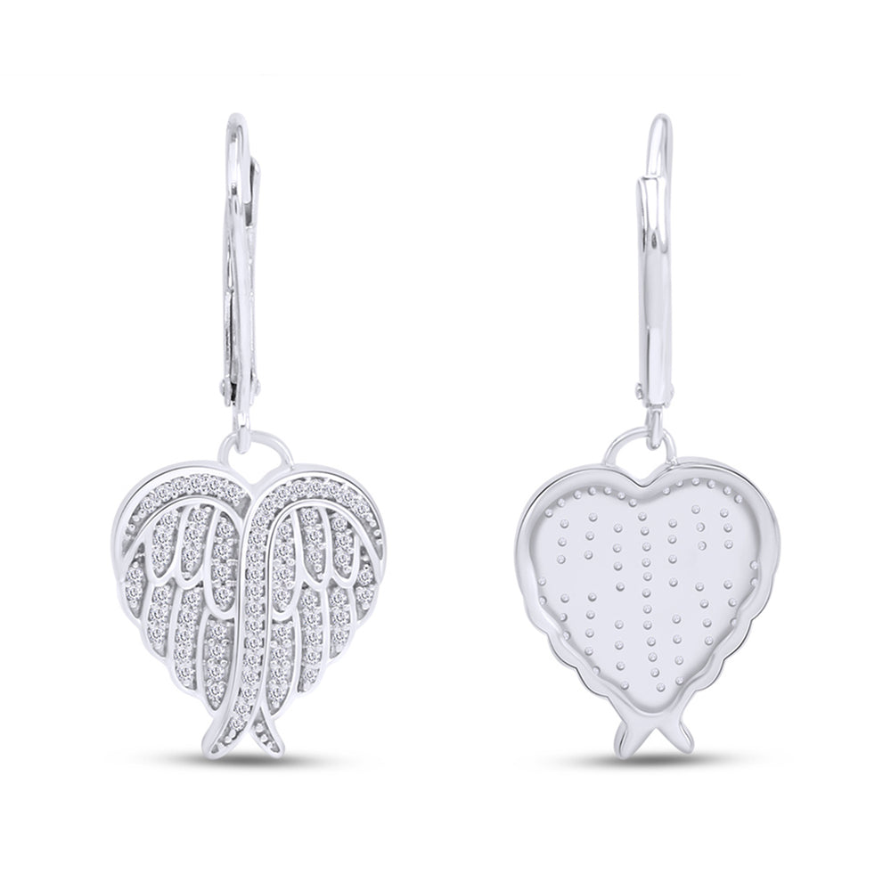 
                      
                        Heart Angel Wing Cubic Zirconia Lever Back Drop Earrings for Women in 925 Sterling Silver
                      
                    