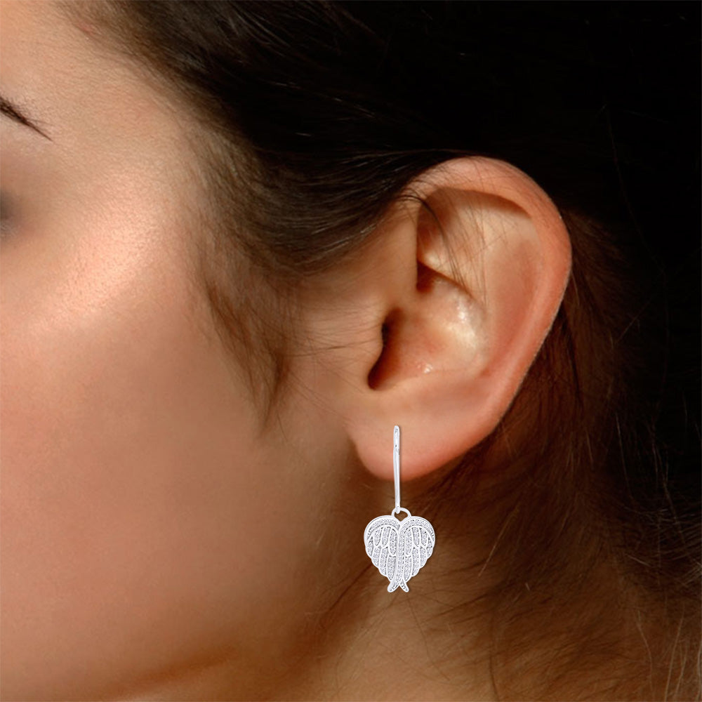 
                      
                        Heart Angel Wing Cubic Zirconia Lever Back Drop Earrings for Women in 925 Sterling Silver
                      
                    