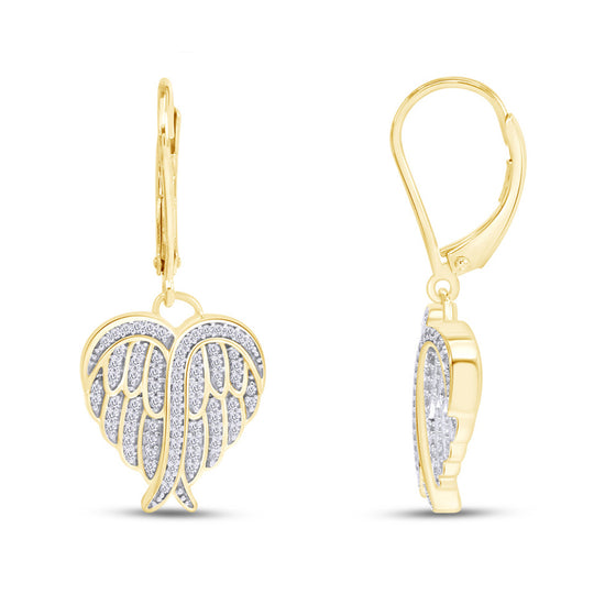 Heart Angel Wing Cubic Zirconia Lever Back Drop Earrings for Women in 925 Sterling Silver