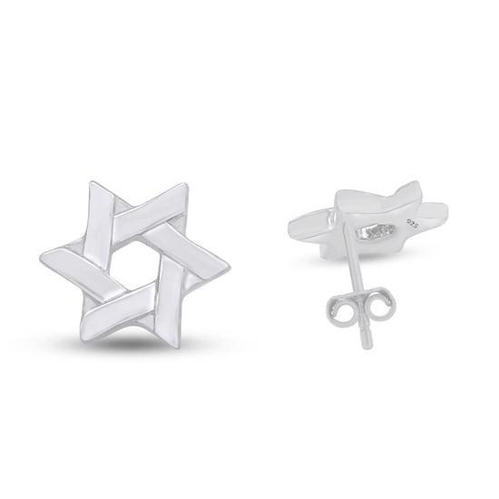 Messianic Star Of David Stud Earrings for Women in 925 Sterling Silver With Push Back