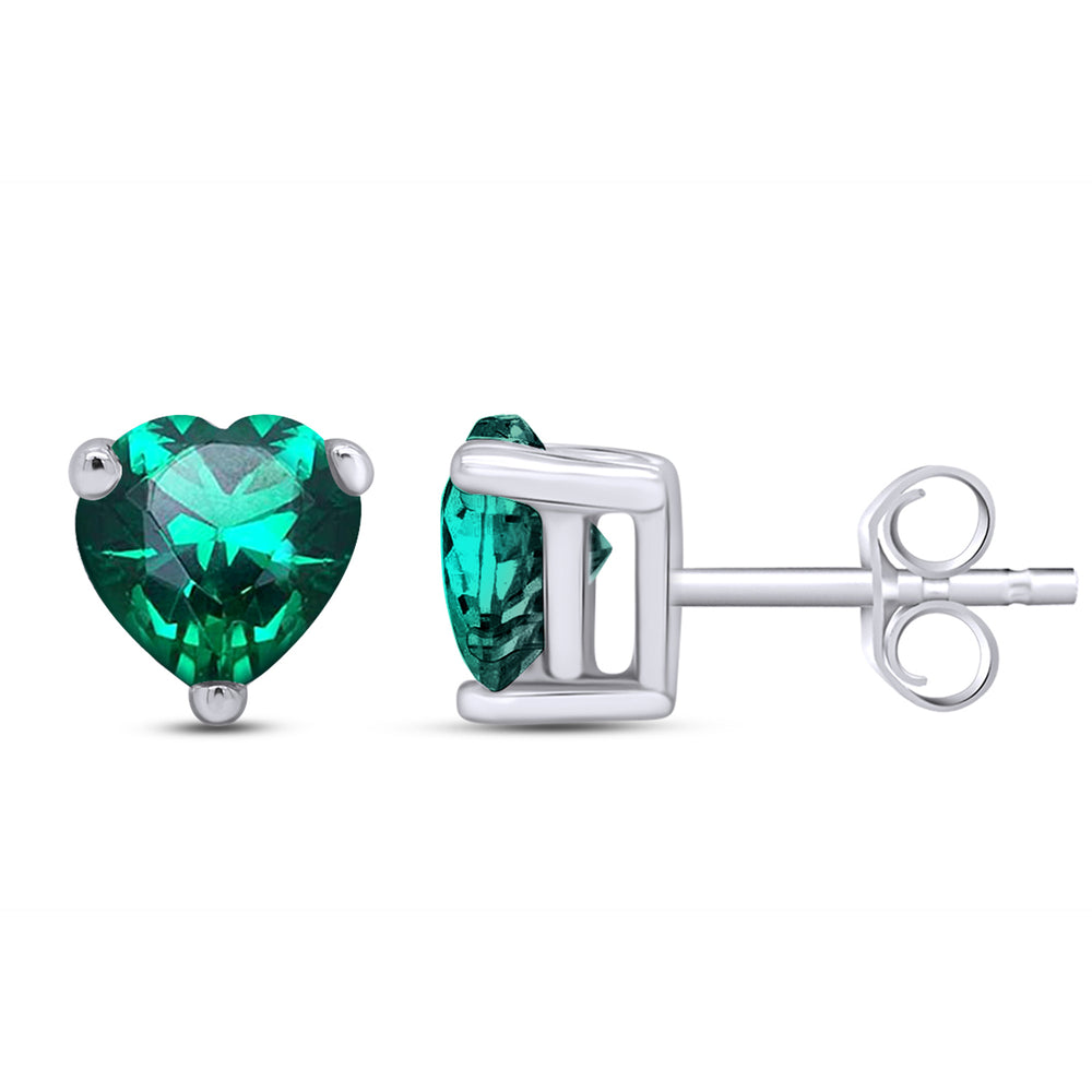 
                      
                        Heart Shape Simulated Birthstone Stud Earrings in 14K White Gold Over Sterling Silver
                      
                    