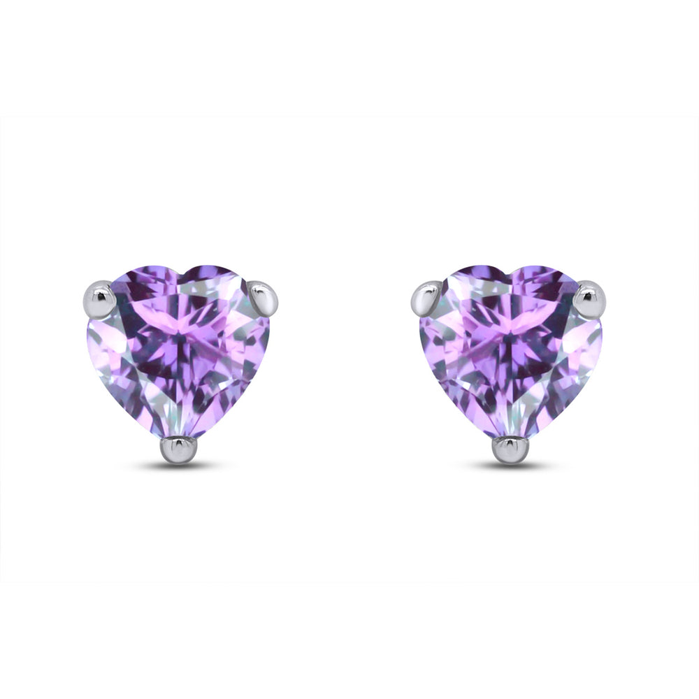 
                      
                        Heart Shape Simulated Birthstone Stud Earrings in 14K White Gold Over Sterling Silver
                      
                    