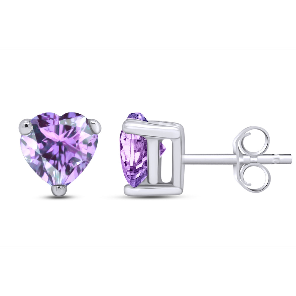 
                      
                        Heart Shape Simulated Birthstone Stud Earrings in 14K White Gold Over Sterling Silver
                      
                    