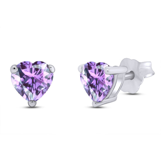 Heart Shape Simulated Birthstone Stud Earrings For Women In 925 Sterling Silver