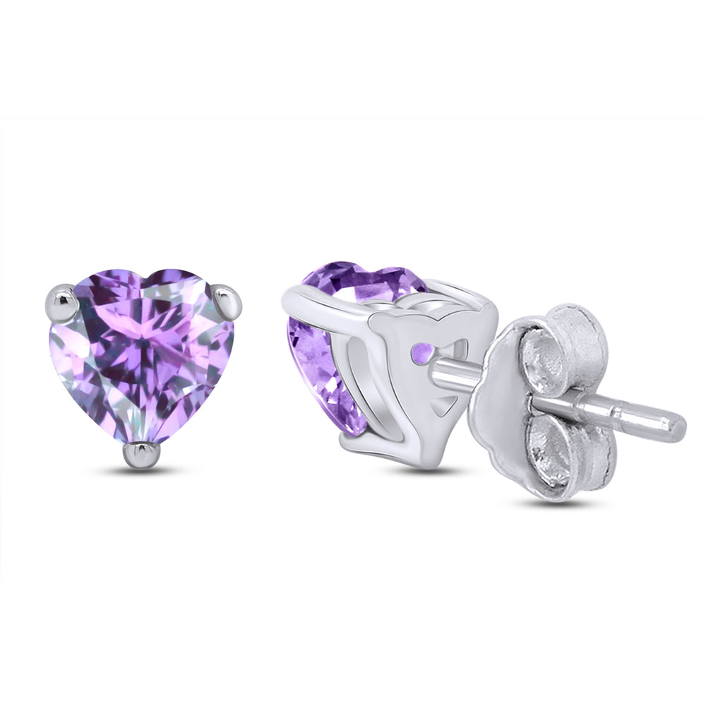 
                      
                        Heart Shape Simulated Birthstone Stud Earrings in 14K White Gold Over Sterling Silver
                      
                    