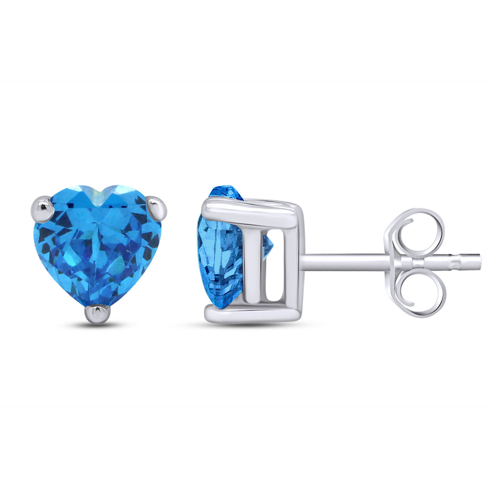 
                      
                        Heart Shape Simulated Birthstone Stud Earrings in 14K White Gold Over Sterling Silver
                      
                    