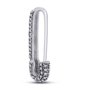 Round Cut White Cubic Zirconia Safety Pin SINGLE Dangle Hoop Earring For Women In 925 Sterling Silver