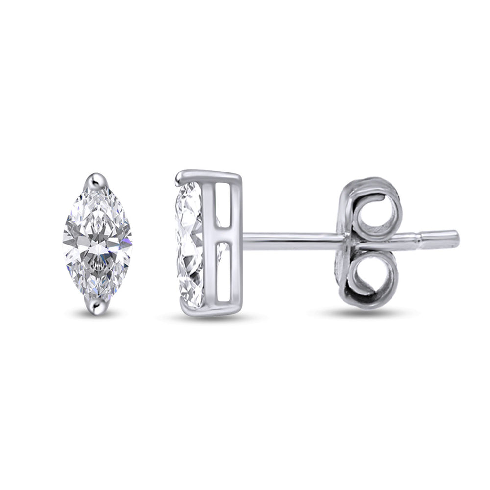 
                      
                        White Cubic Zirconia Marquise Frame Stud Earrings in 925 Sterling Silver with Push Back
                      
                    