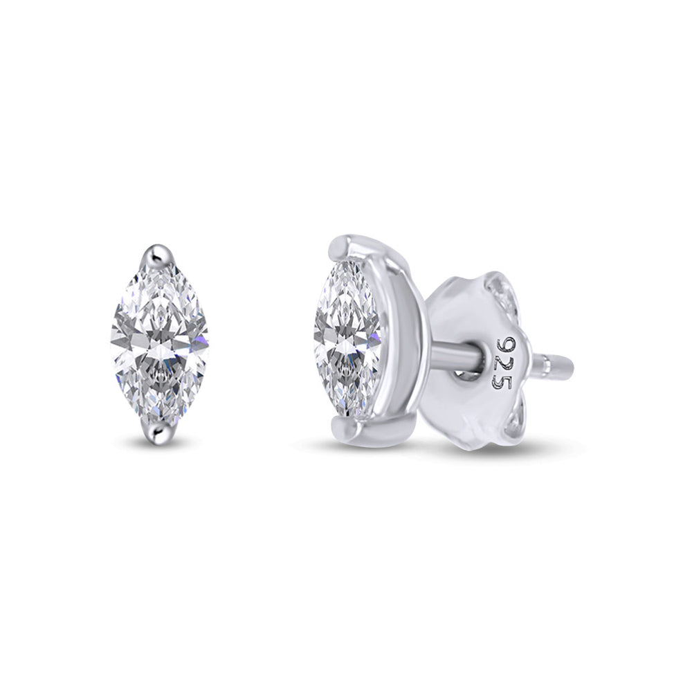 
                      
                        White Cubic Zirconia Marquise Frame Stud Earrings in 925 Sterling Silver with Push Back
                      
                    