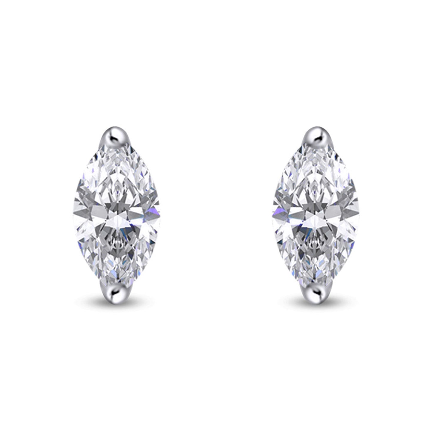 White Cubic Zirconia Marquise Frame Stud Earrings in 925 Sterling Silver with Push Back