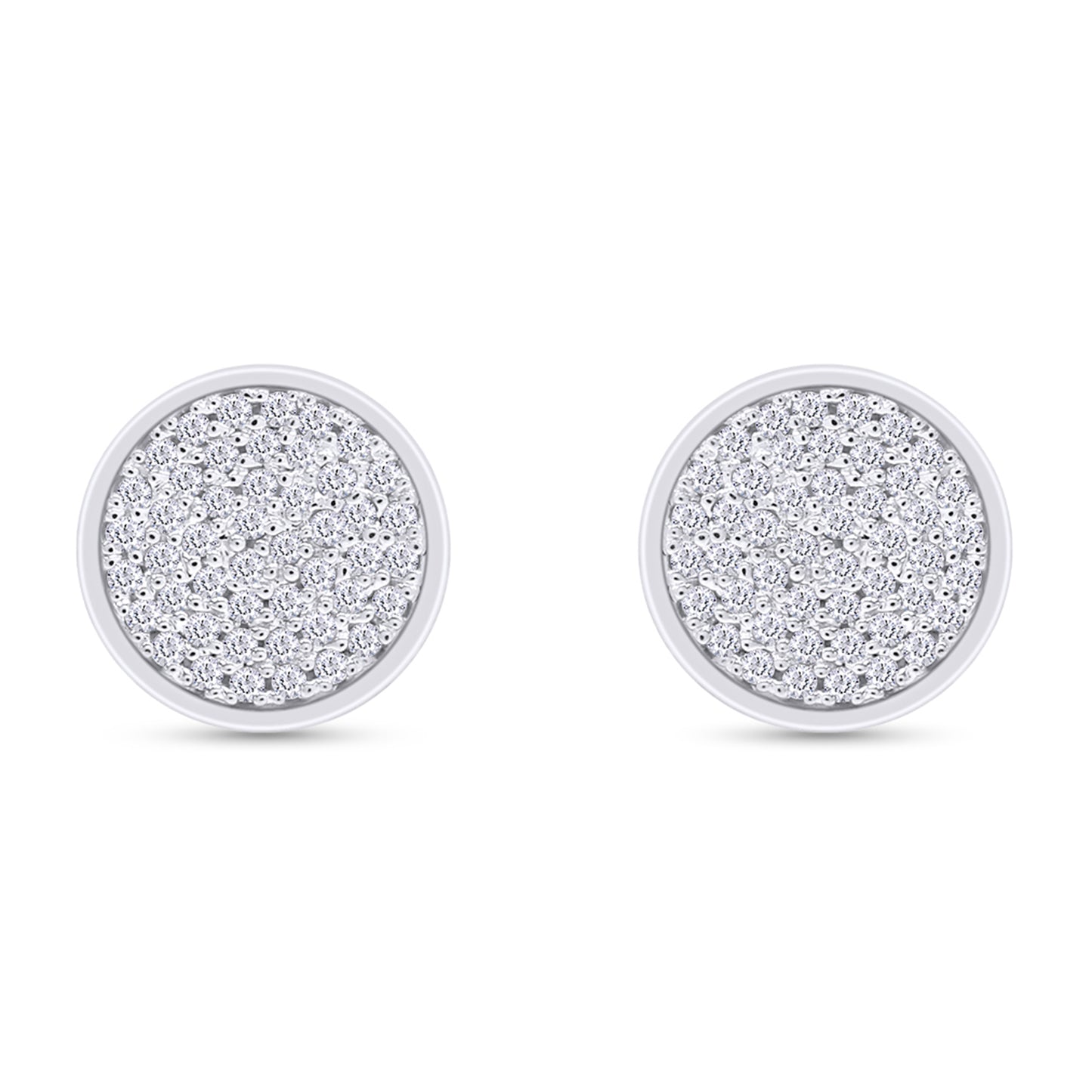 Round Cut White Cubic Zirconia Flat Disc Stud Earrings For Women In 925 Sterling Silver With Push Back