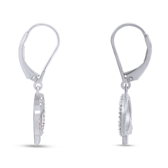 Round Cut Enhanced Black & White Natural Diamond Accent Pig Lever Back Dangle Earrings For Women In 925 Sterling Silver (0.03 Cttw)