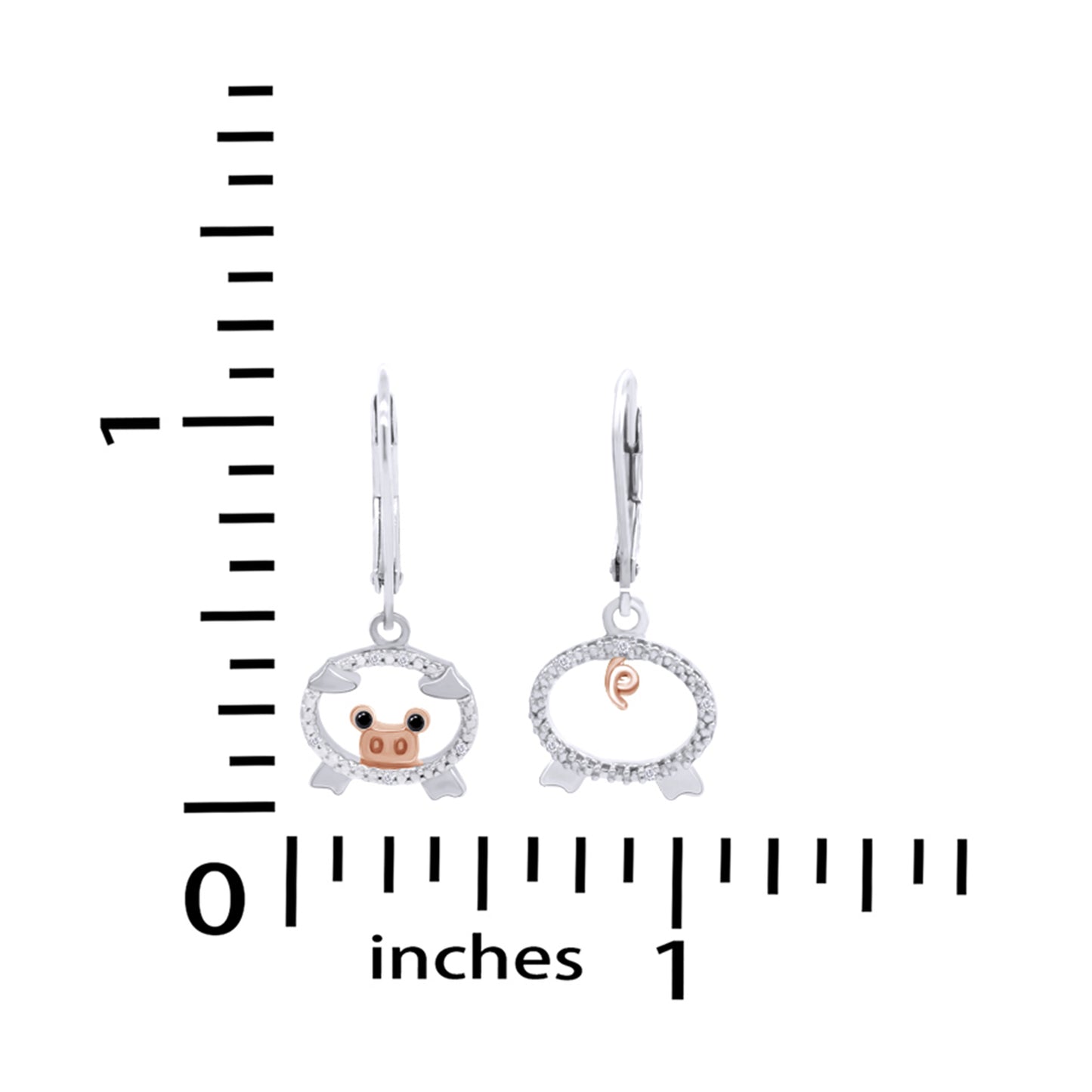 Round Cut Enhanced Black & White Natural Diamond Accent Pig Lever Back Dangle Earrings For Women In 925 Sterling Silver (0.03 Cttw)
