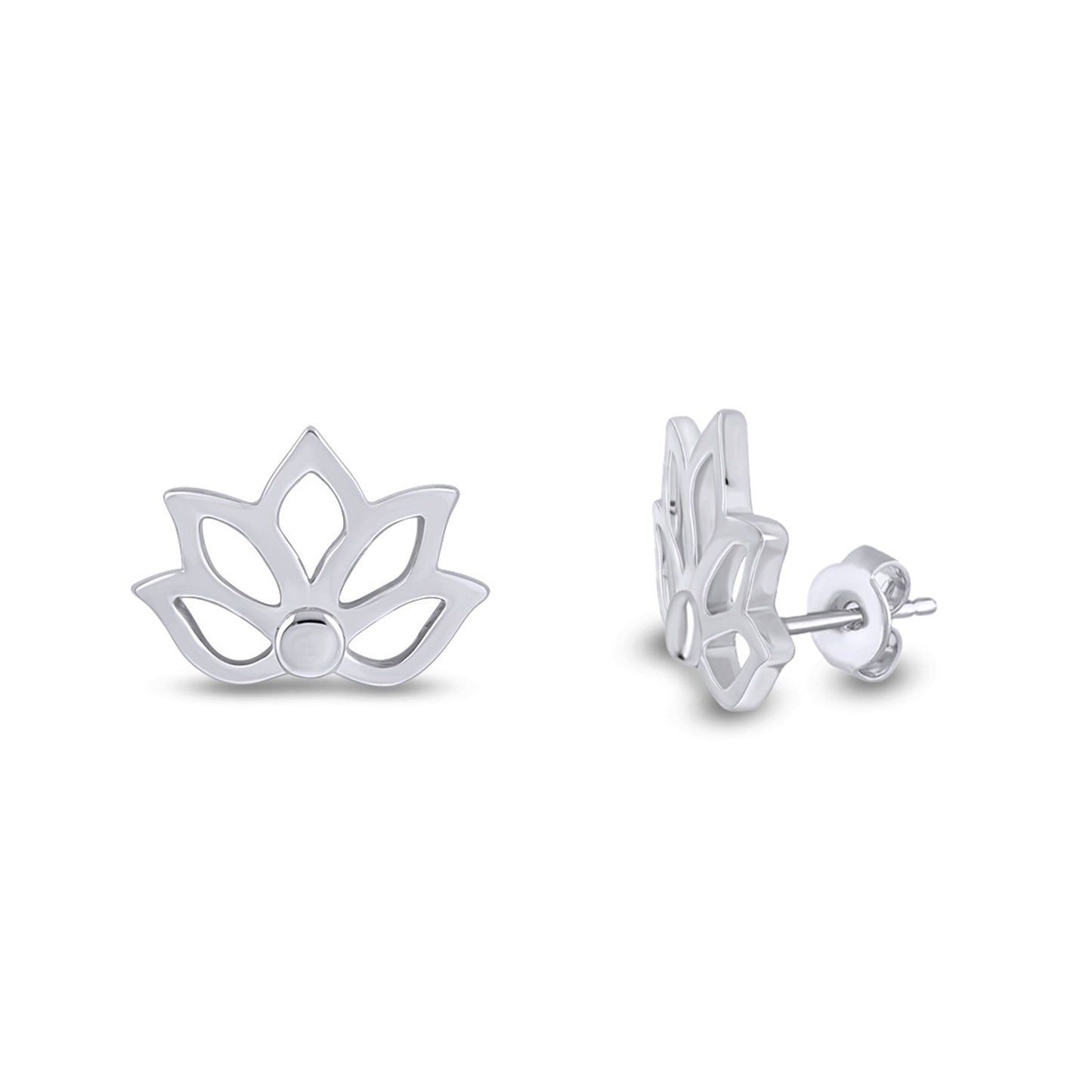 Lotus Flower Stud Earrings For Women in 925 Sterling Silver Push Back