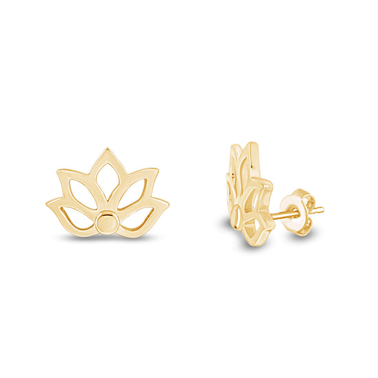 Lotus Flower Stud Earrings For Women in 925 Sterling Silver Push Back