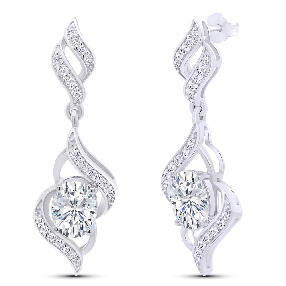 
                      
                        Oval Cut Simulated Birthstone & Round White Cubic Zirconia Swirl Dangle Earrings For Women In 925 Sterling Silver
                      
                    