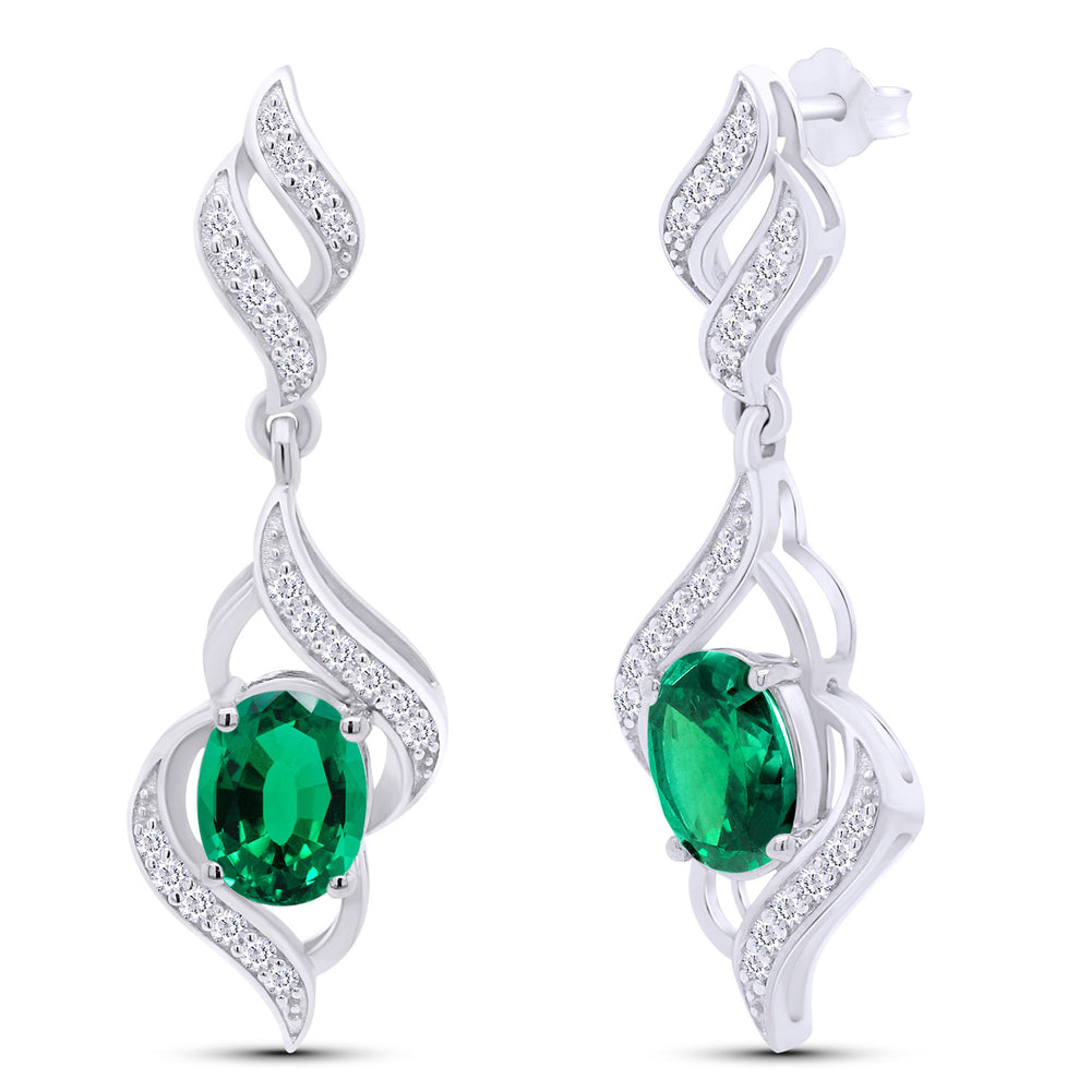 
                      
                        Oval Cut Simulated Birthstone & Round White Cubic Zirconia Swirl Dangle Earrings For Women In 925 Sterling Silver
                      
                    