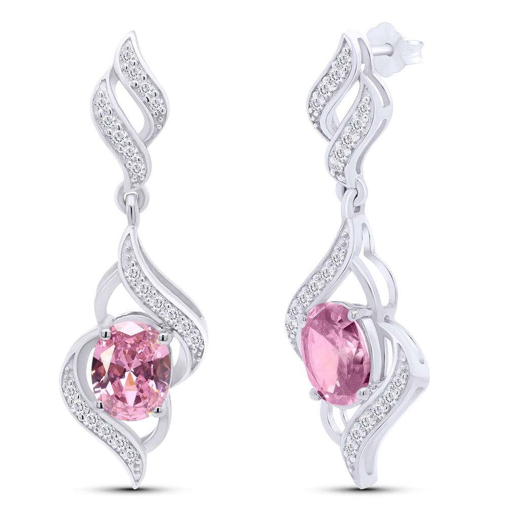 
                      
                        Oval Cut Simulated Birthstone & Round White Cubic Zirconia Swirl Dangle Earrings For Women In 925 Sterling Silver
                      
                    