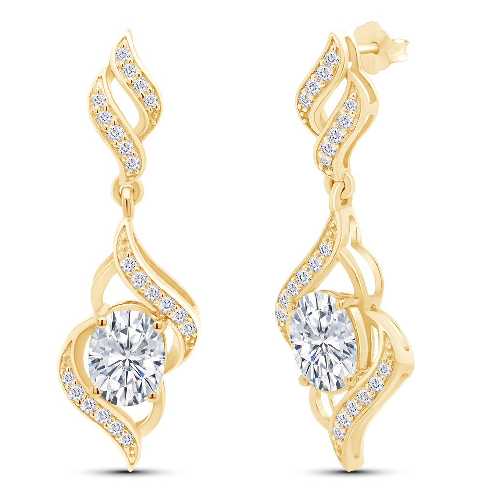 
                      
                        Oval Cut Simulated Birthstone & Round White Cubic Zirconia Swirl Dangle Earrings For Women In 925 Sterling Silver
                      
                    