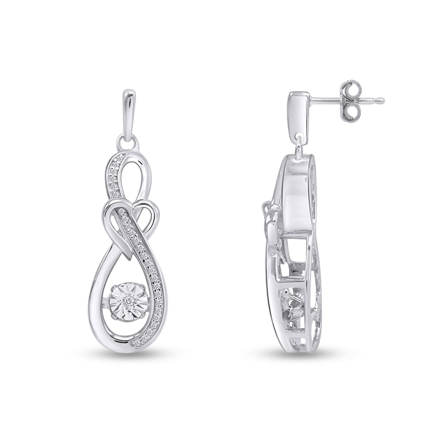 1/5 Carat Dancing Natural Diamond Infinity with Heart Drop Earrings For Women In 925 Sterling Silver