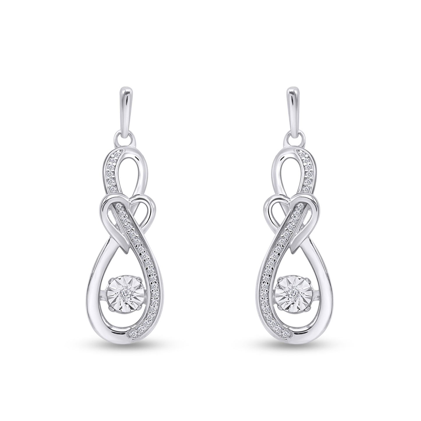 Load image into Gallery viewer, 1/5 Carat Dancing Natural Diamond Infinity with Heart Drop Earrings For Women In 925 Sterling Silver
